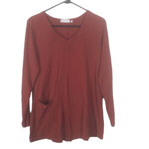 Habitat Womens Tunic Top Style 27229 100% Cotton Lagenlook‎ Pocket Red V Neck S